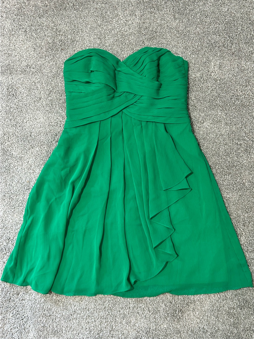 David's Bridal Emerald Green Strapless Cinch Chiffon Flowing Midi Dress Size 10